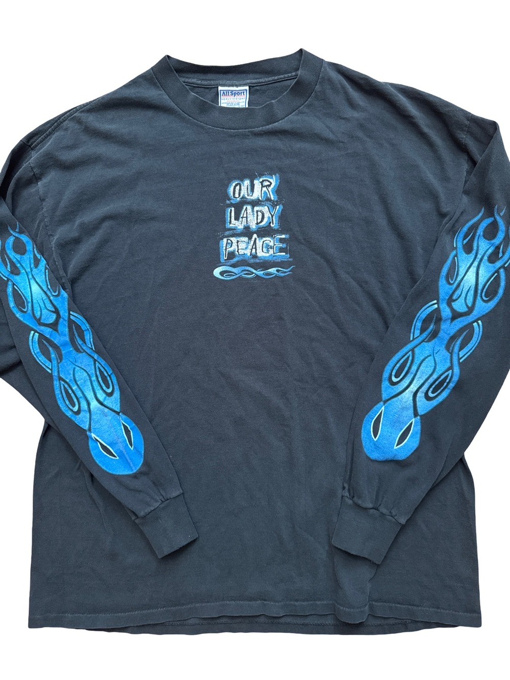 Vintage RARE Our Lady Peace Band Shirt Long Sleeve Sz XL Blue Flames Sleeve